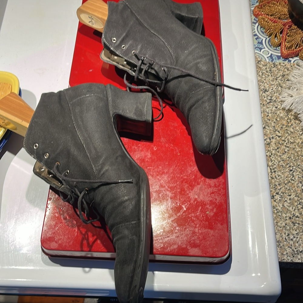 Black hand dyed canvas booties - Picture 4 of 11